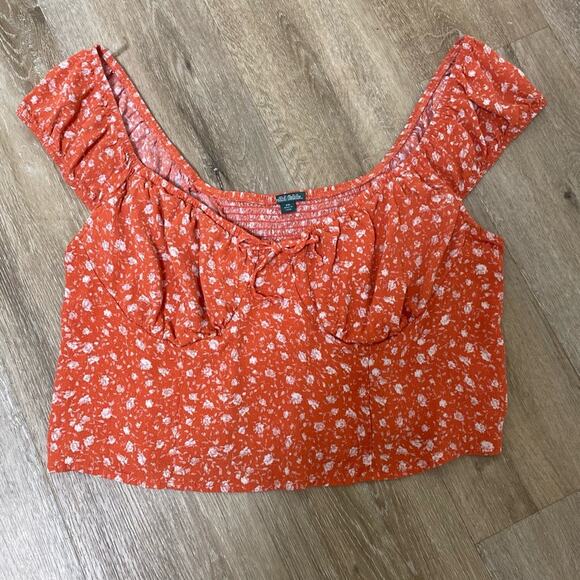 Wild Fable White and Orange Floral Print Women’s Off Shoulder Crop Top XXL - Picture 1 of 4